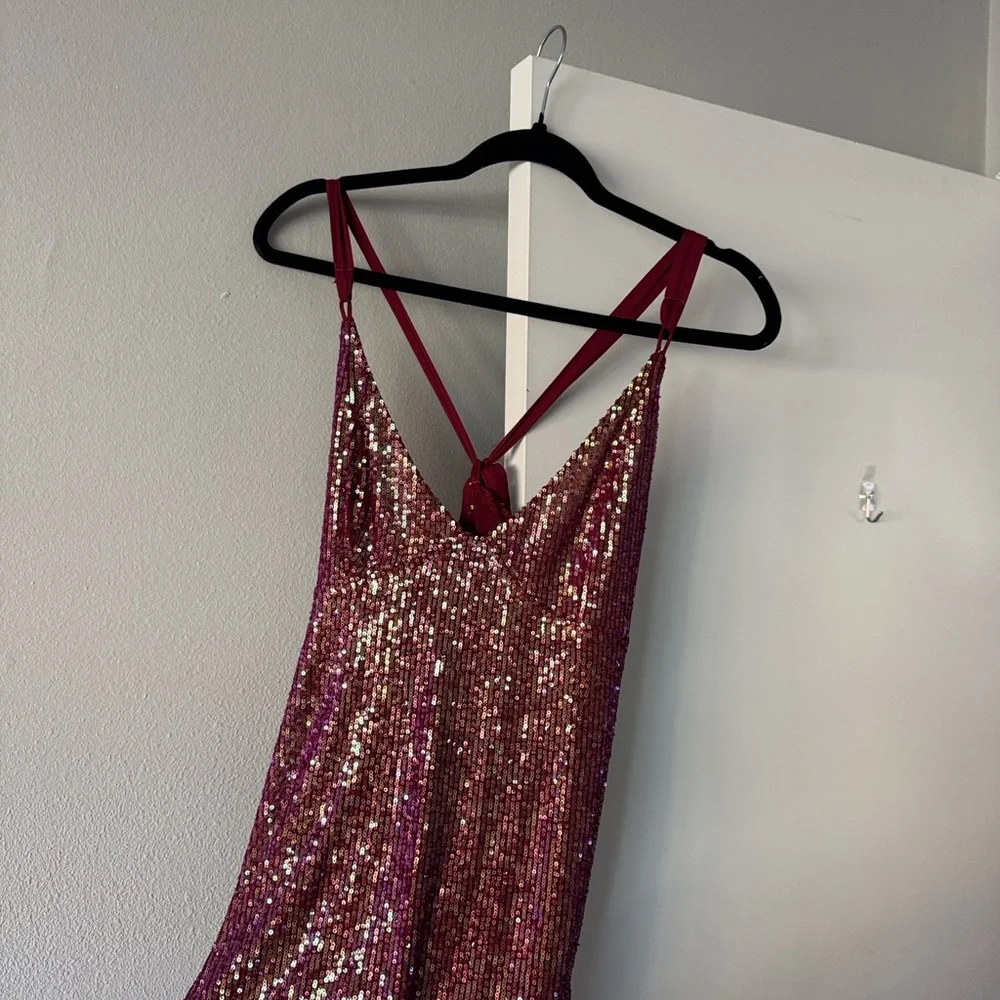 Free People  Gold Dust mini Burgundy Dress - Picture 6 of 7